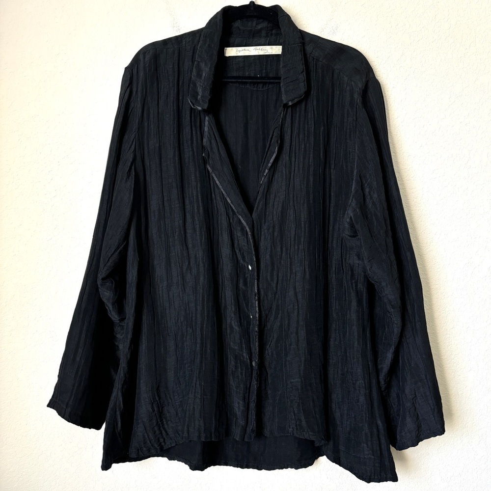 Cynthia Ashby Silk Linen Crinkle Textured Lagenlook Button Down Jacket